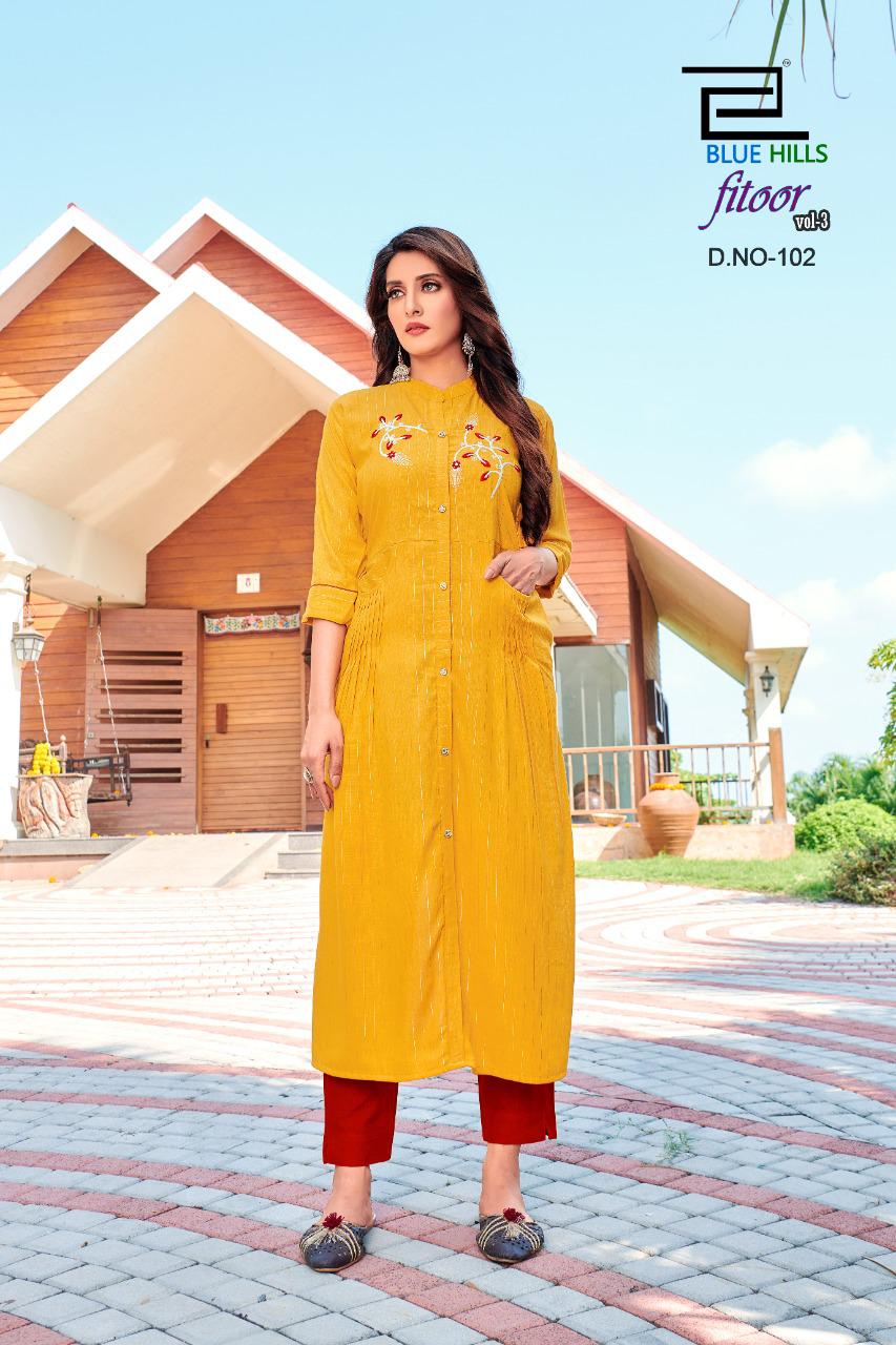 bluehills fitoor VOL 3 rayon graceful look kurti catalog