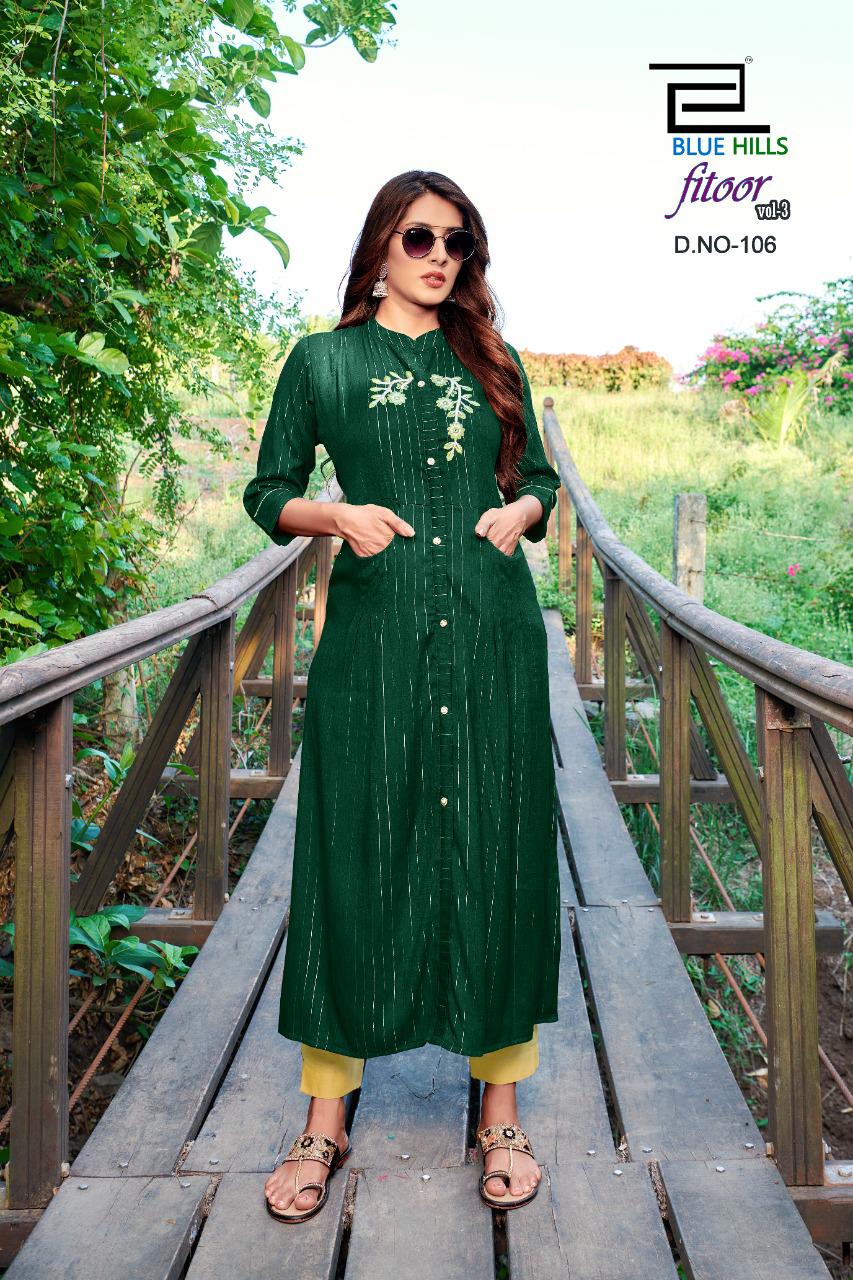 bluehills fitoor VOL 3 rayon graceful look kurti catalog