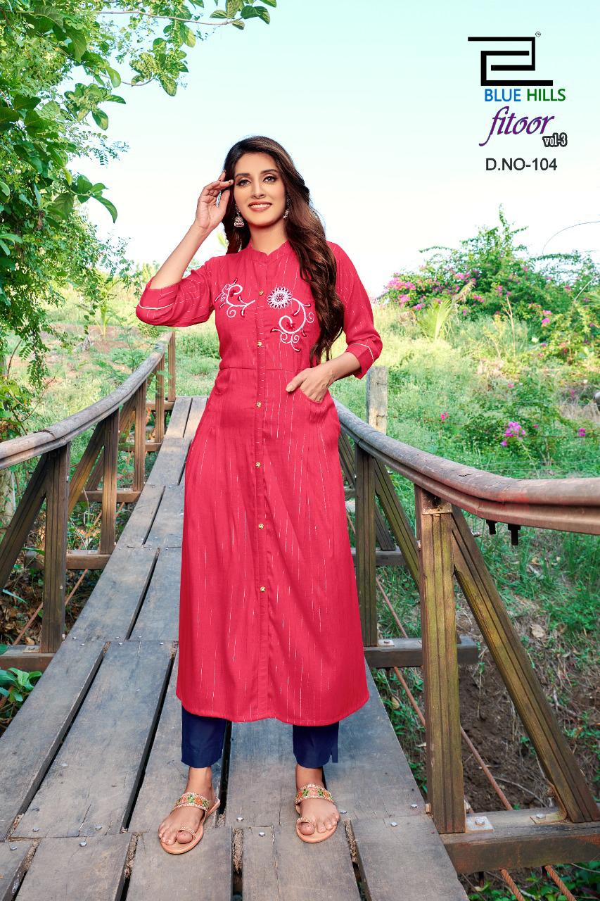 bluehills fitoor VOL 3 rayon graceful look kurti catalog