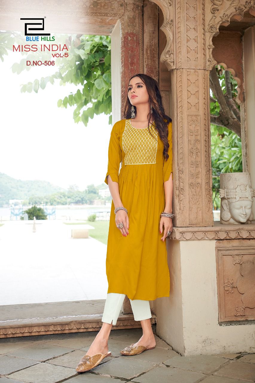 bluehills miss india vol 5 rayon graceful look kurti catalog