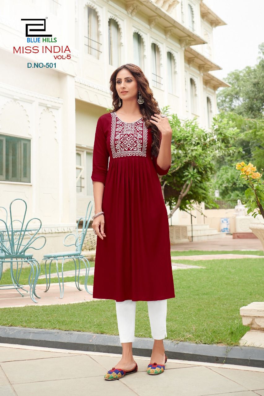 bluehills miss india vol 5 rayon graceful look kurti catalog