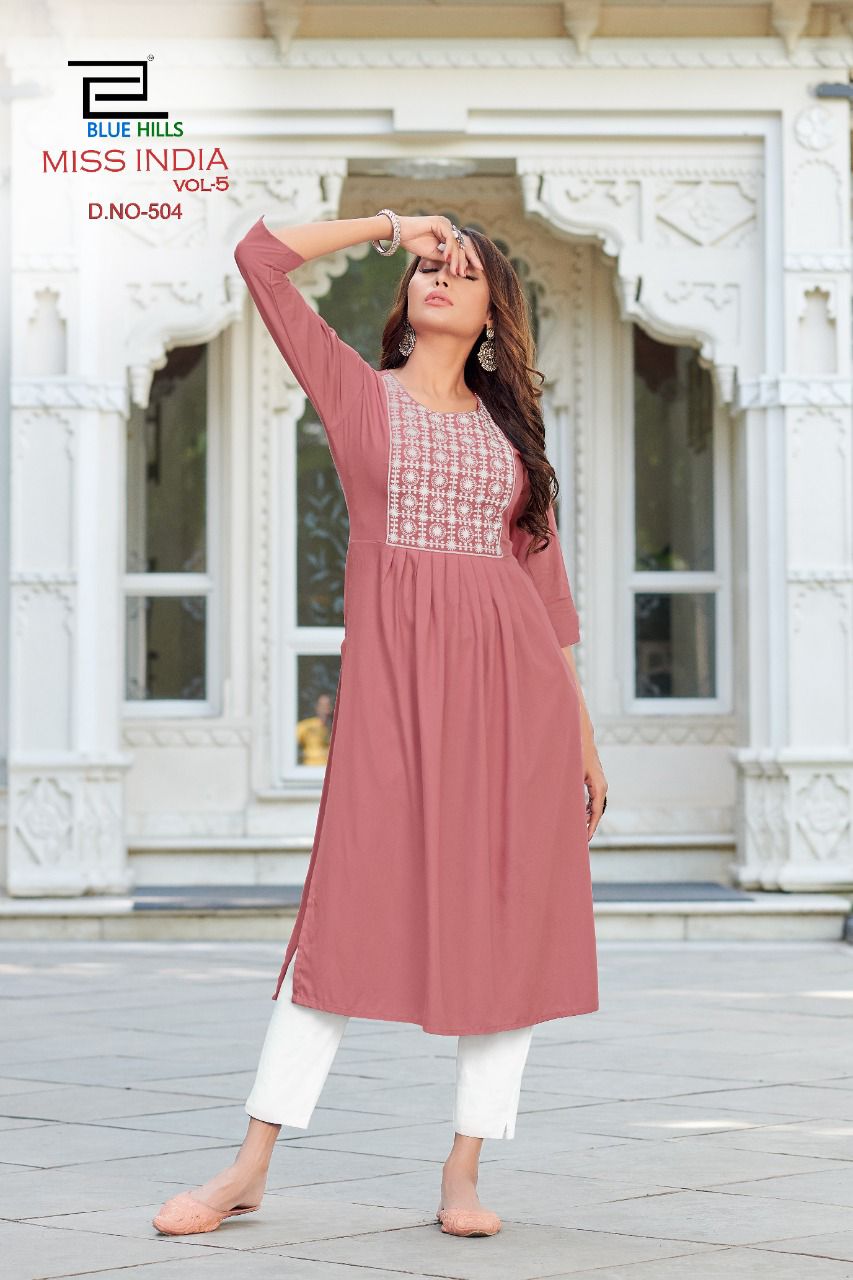 bluehills miss india vol 5 rayon graceful look kurti catalog