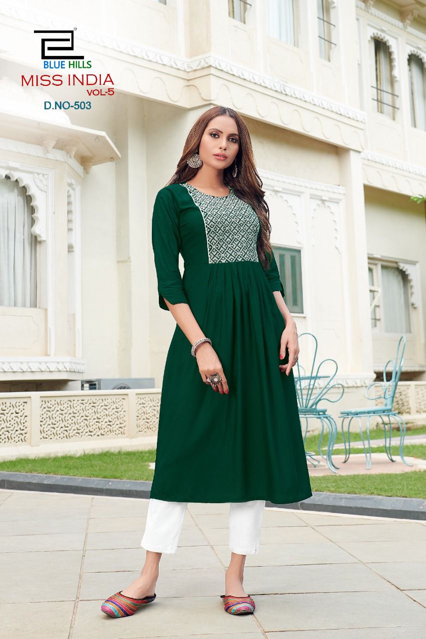 bluehills miss india vol 5 rayon graceful look kurti catalog