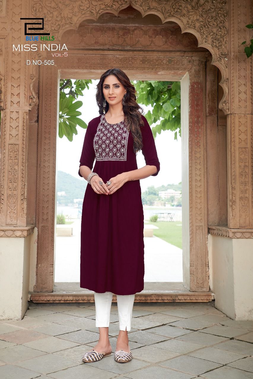 bluehills miss india vol 5 rayon graceful look kurti catalog