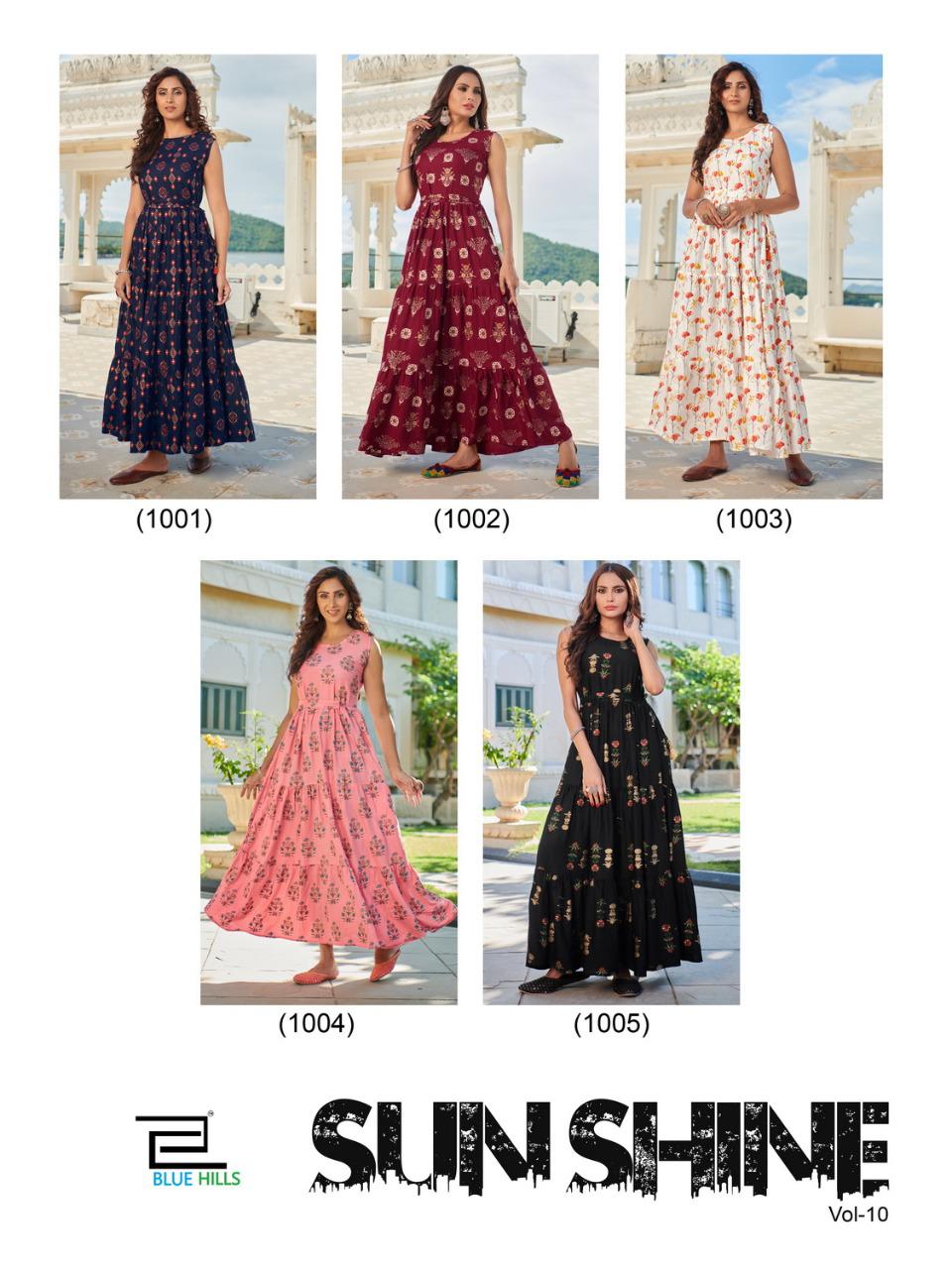 bluehills sunshine vol 10 rayon graceful look gown style kurti catalog