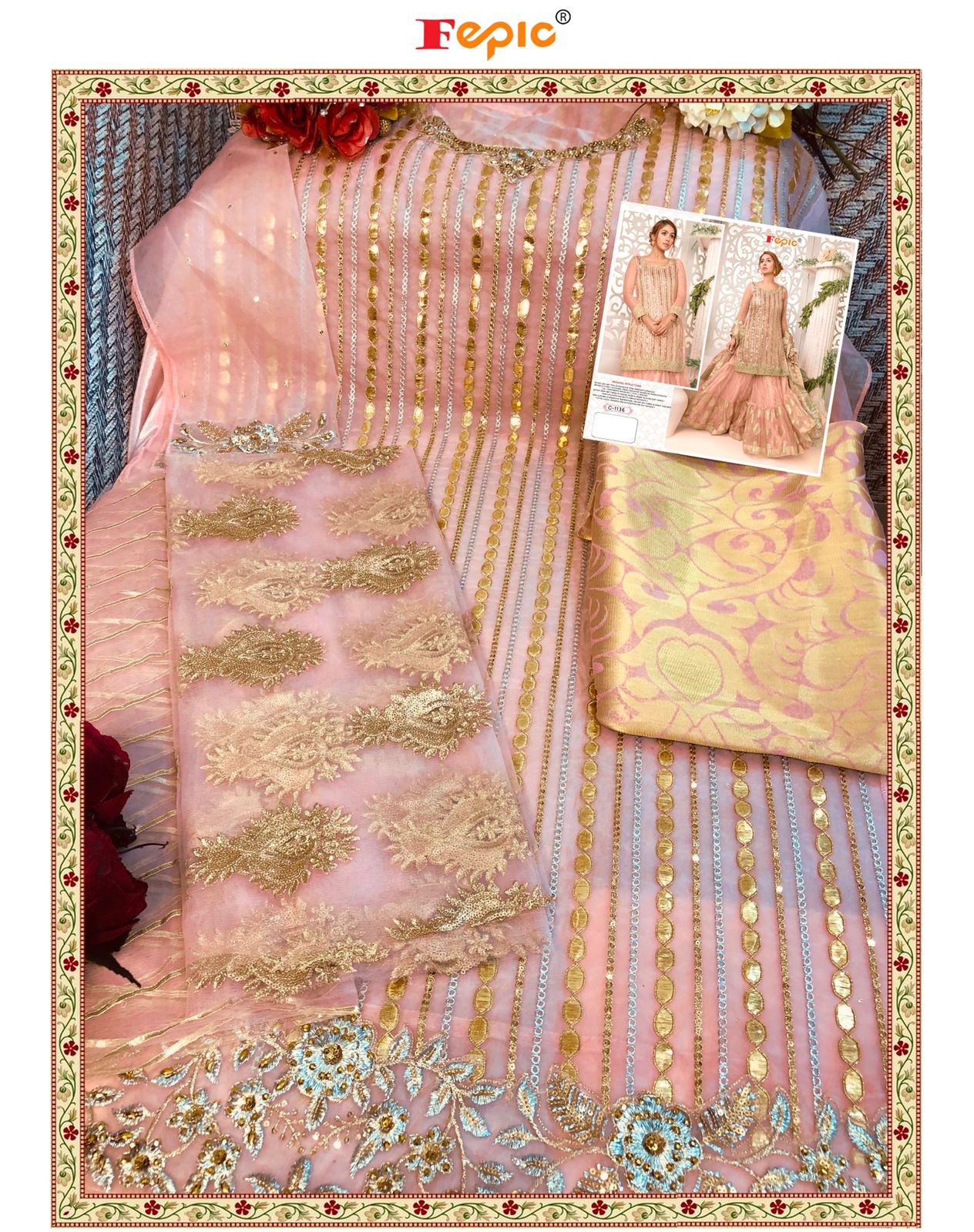 fepic rosemeen  c 1136 organza regal look salwar suit singal