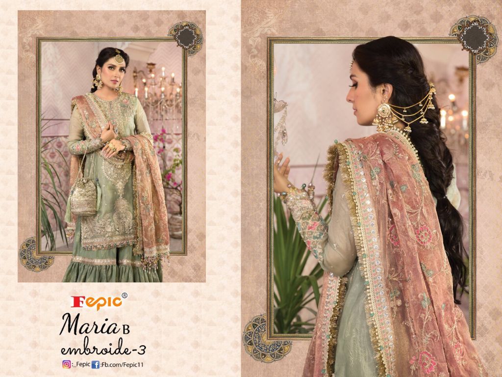 fepic rosemeen maria b embroide 3 georgette regal look salwar suit catalog