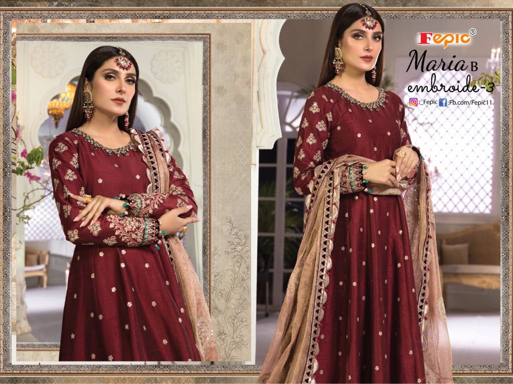 fepic rosemeen maria b embroide 3 georgette regal look salwar suit catalog