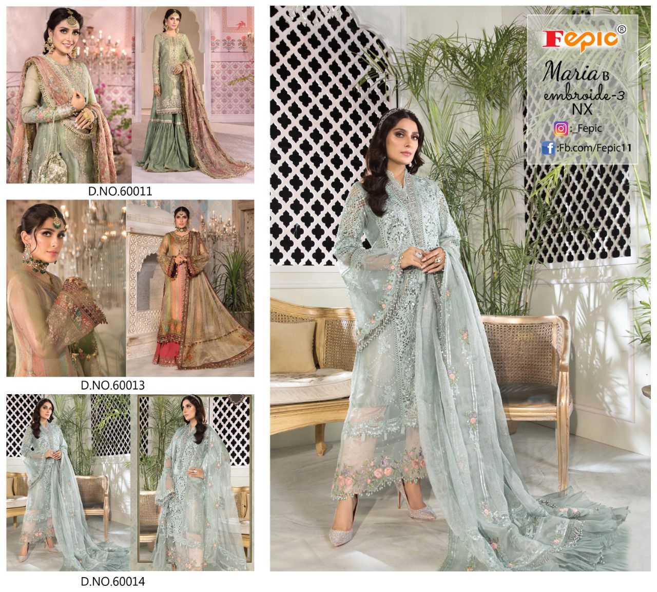 fepic rosemeen maria b embroide 3 nx organza regal look salwar suit catalog