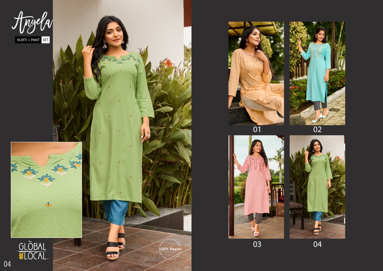 global local angela rayon graceful look Kurti with pant catalog