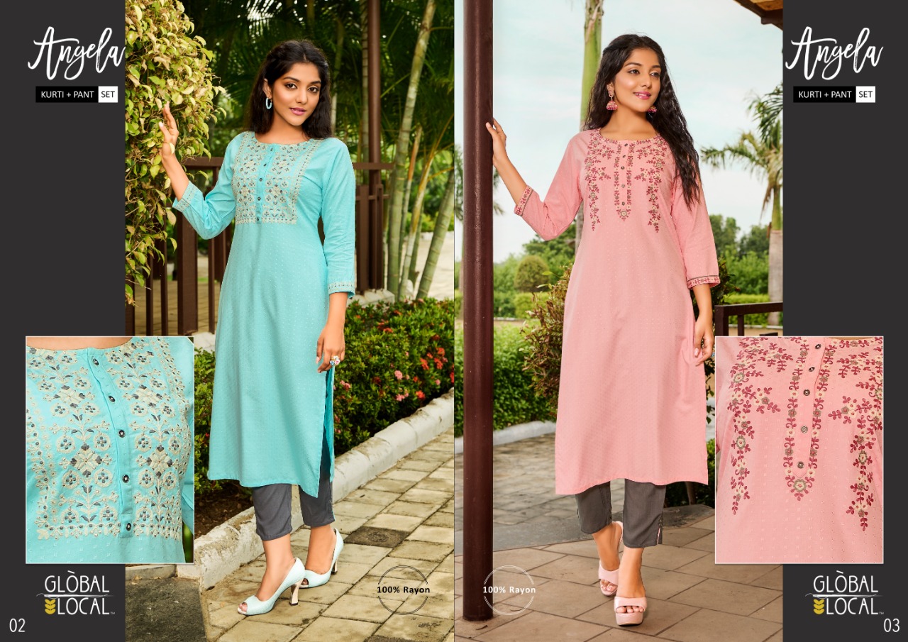 global local angela rayon graceful look Kurti with pant catalog