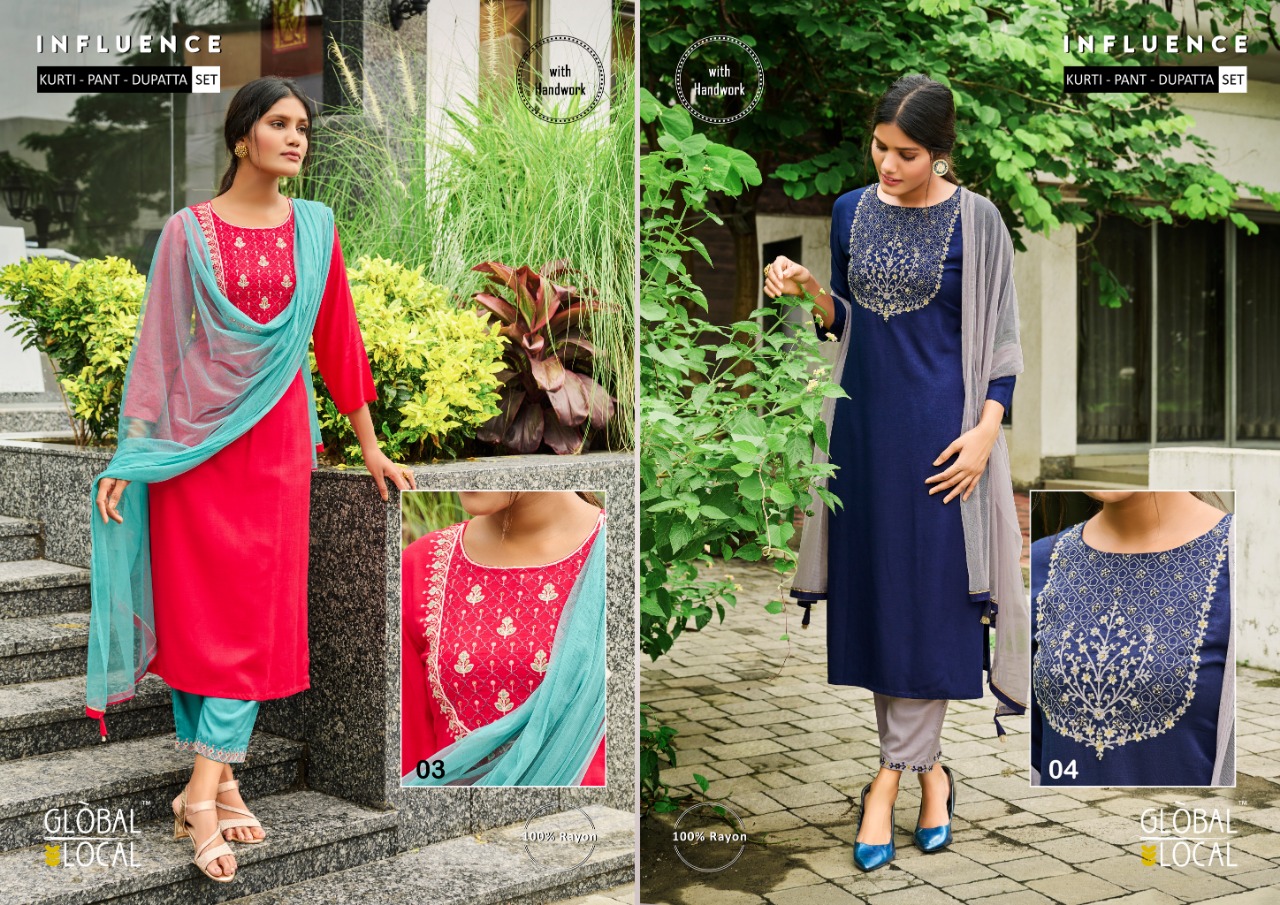 global local influence rayon classic trendy look kurti with pant fancy dupatta catalog