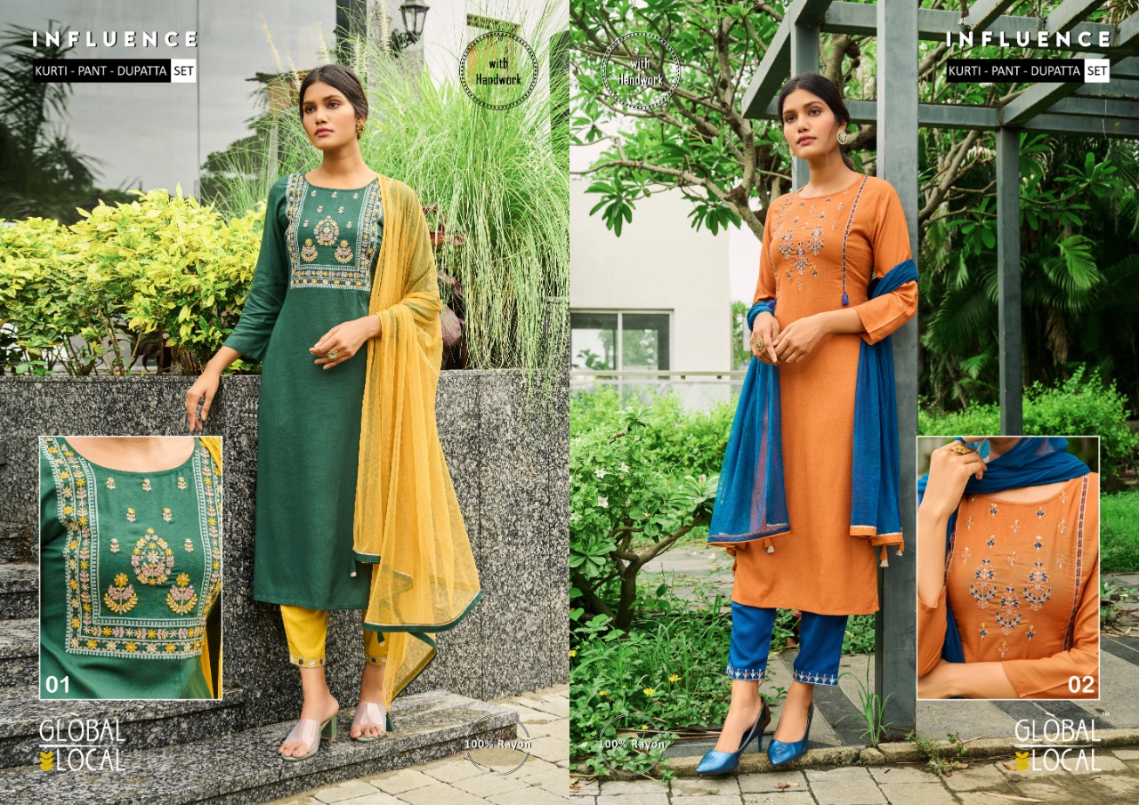 global local influence rayon classic trendy look kurti with pant fancy dupatta catalog