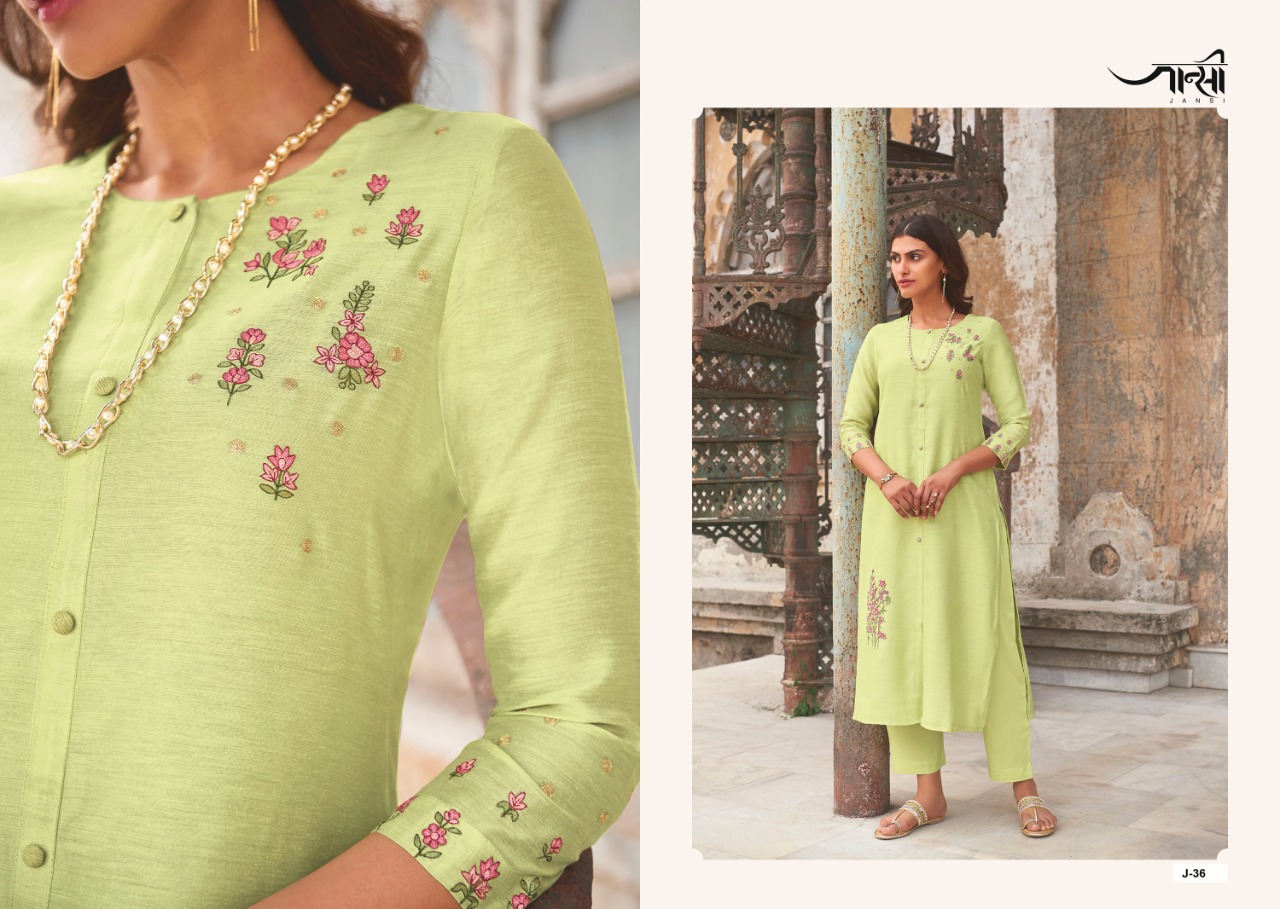 jansi aabhushan silk decent embroidary look kurti with bottom catalog