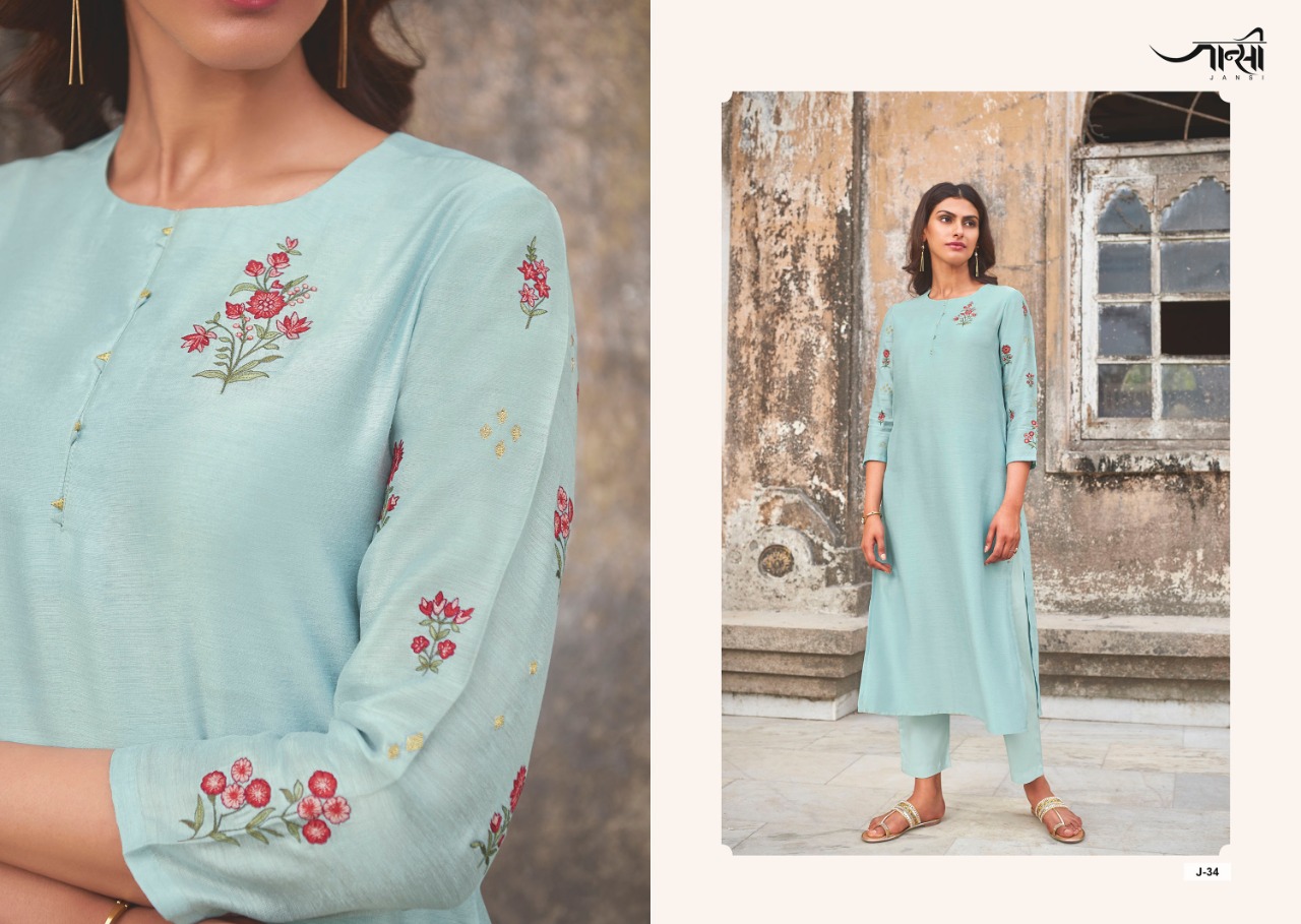 jansi aabhushan silk decent embroidary look kurti with bottom catalog