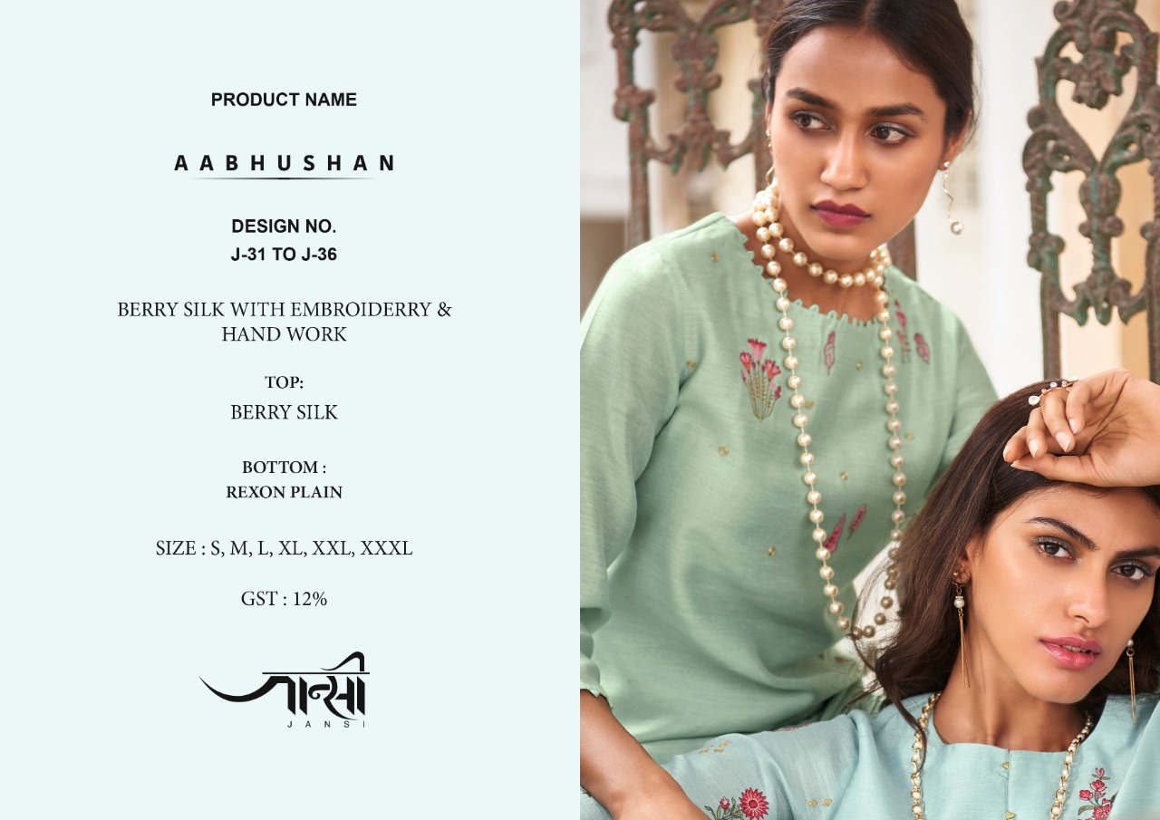 jansi aabhushan silk decent embroidary look kurti with bottom catalog