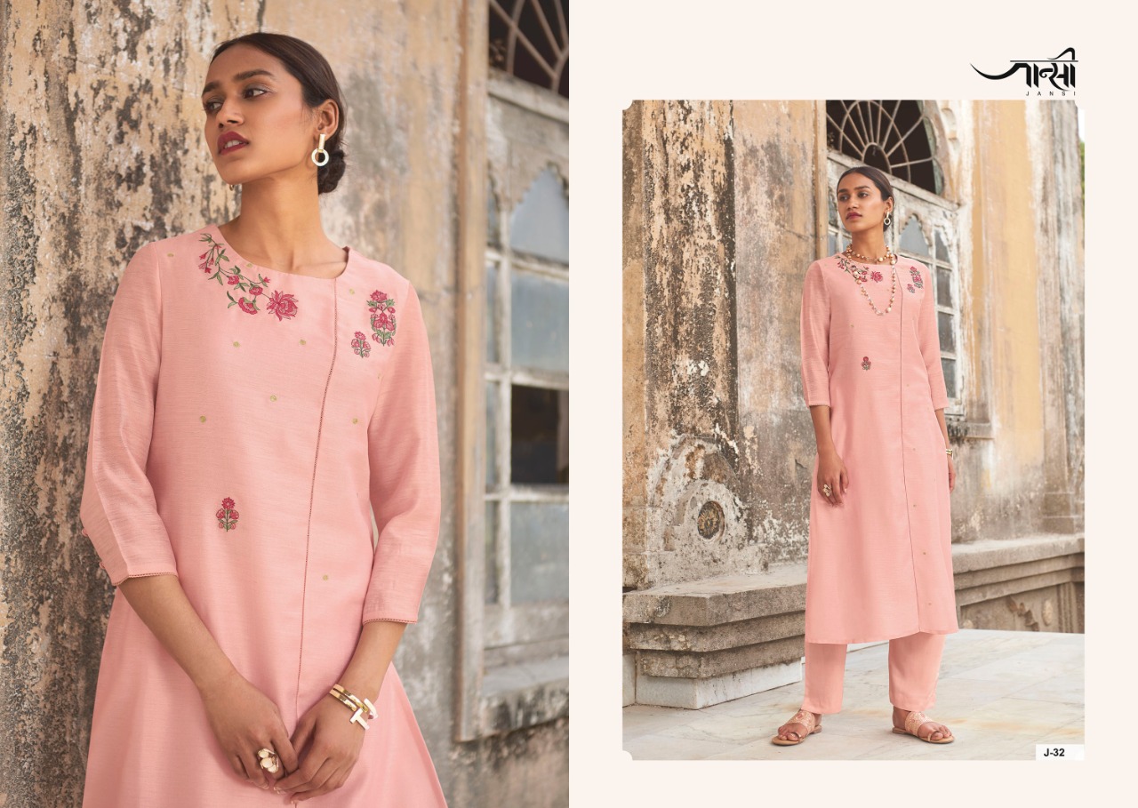 jansi aabhushan silk decent embroidary look kurti with bottom catalog