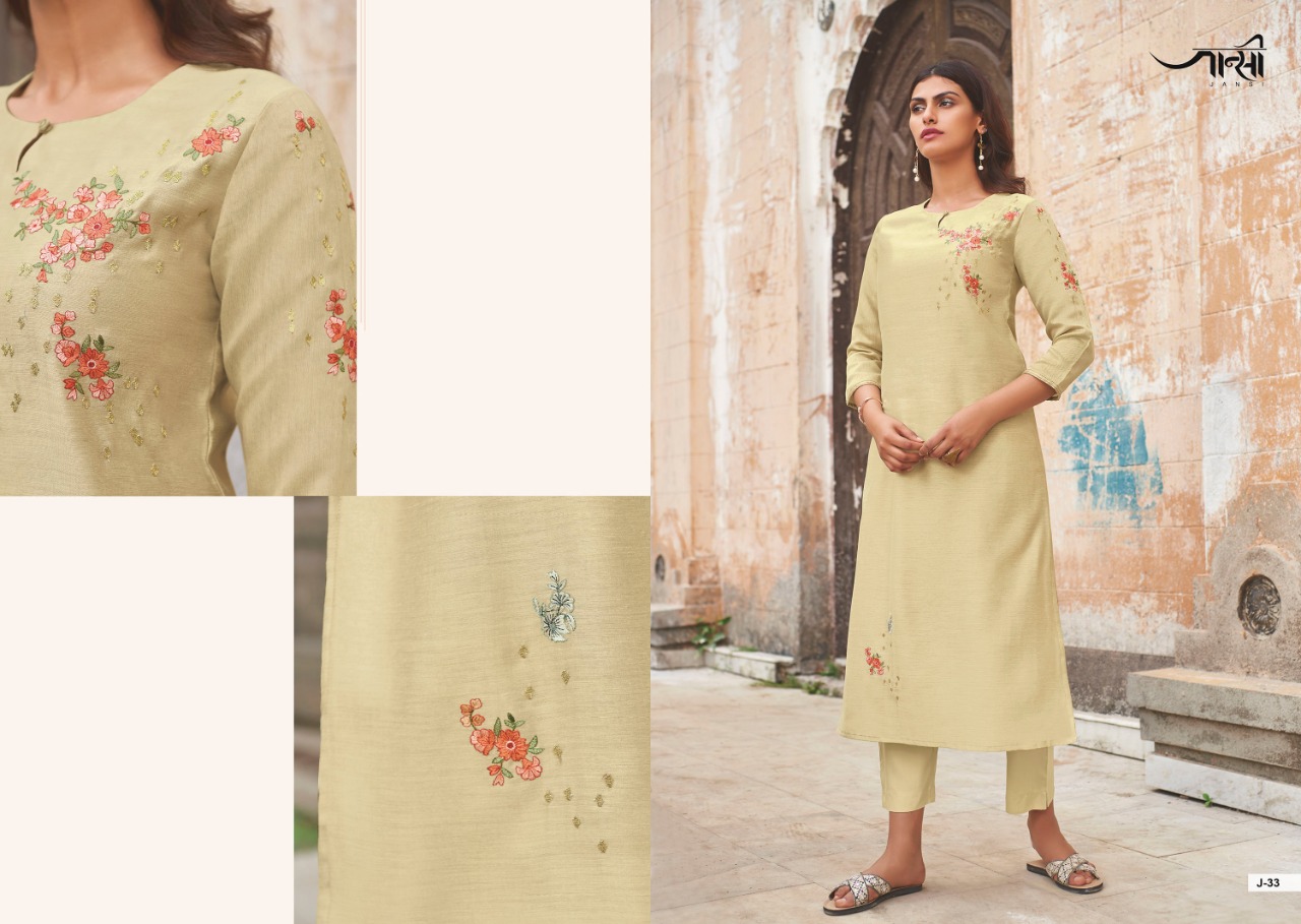 jansi aabhushan silk decent embroidary look kurti with bottom catalog