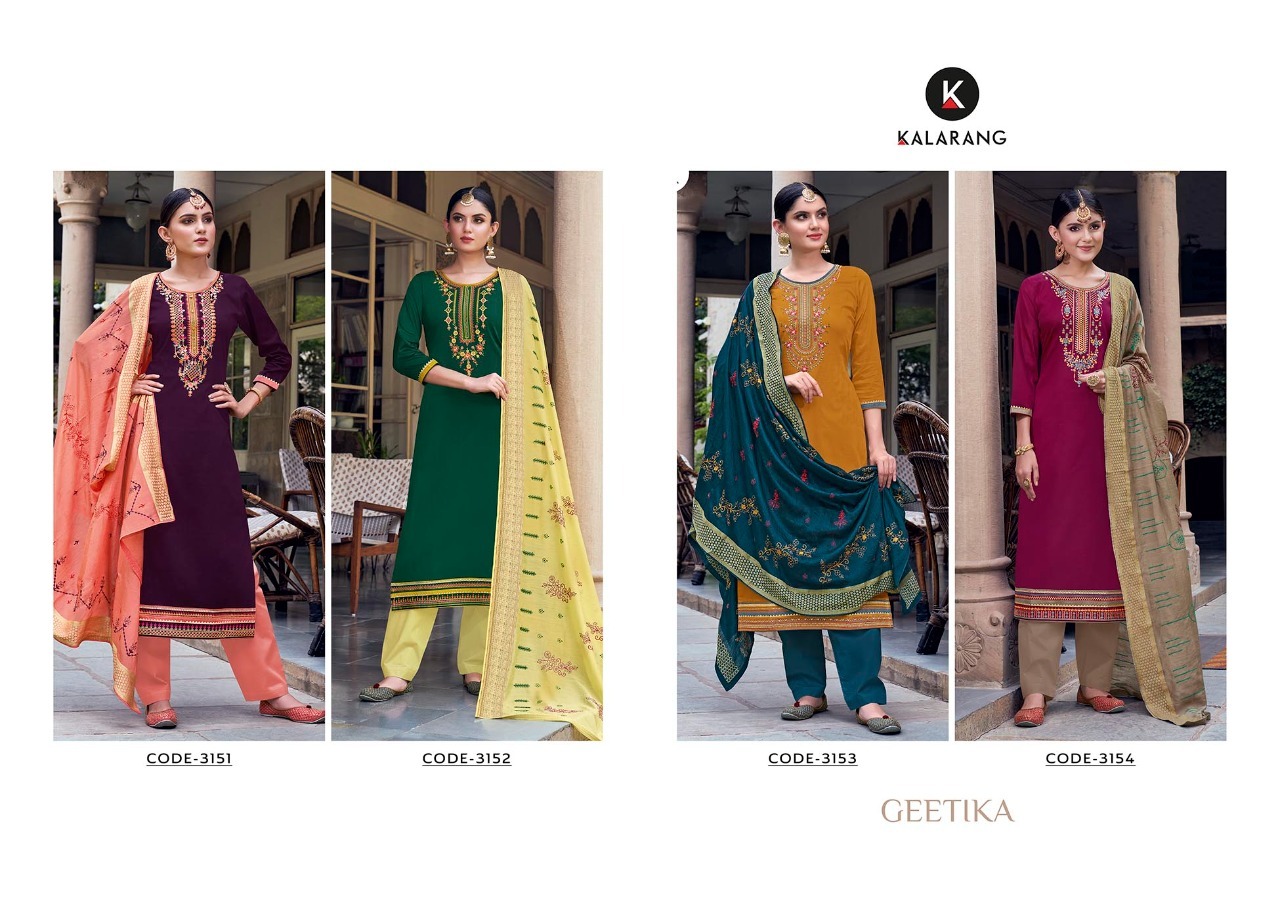 kalarang geetika jam silk elegant look salwar suit catalog