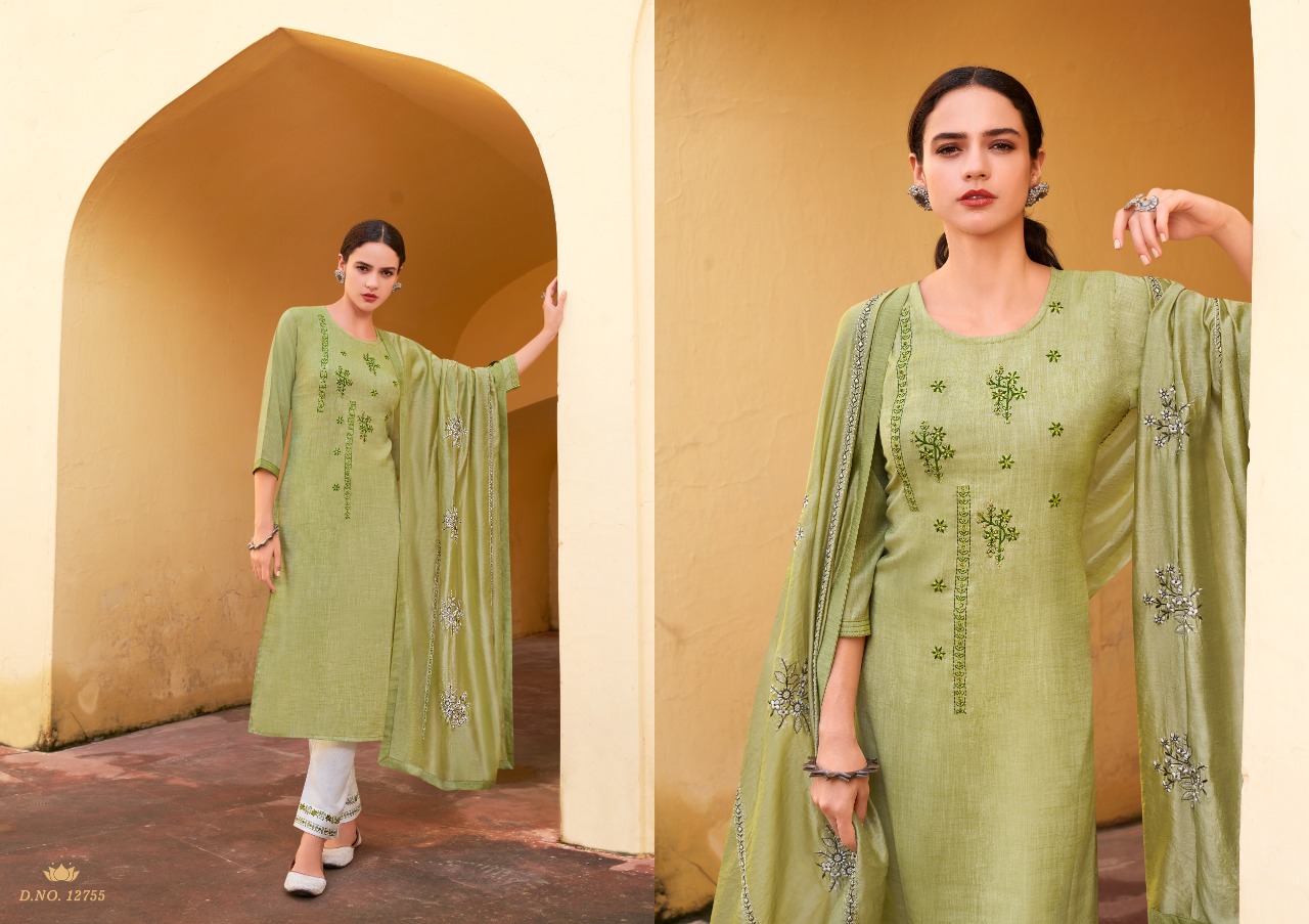 kalaroop by kajree aangan  graceful look kurti pant with dupatta catalog