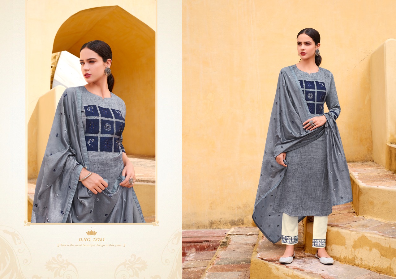 kalaroop by kajree aangan  graceful look kurti pant with dupatta catalog