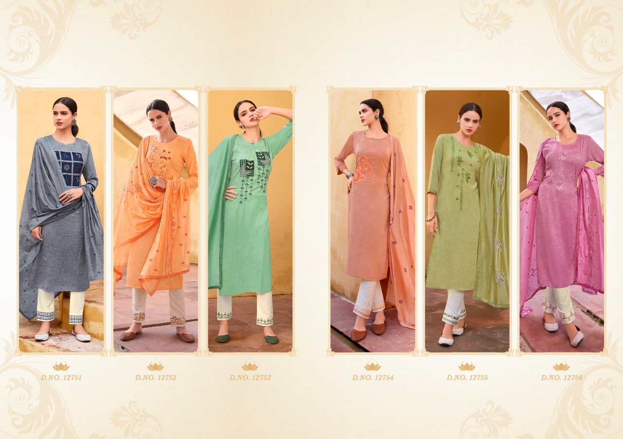 kalaroop by kajree aangan  graceful look kurti pant with dupatta catalog