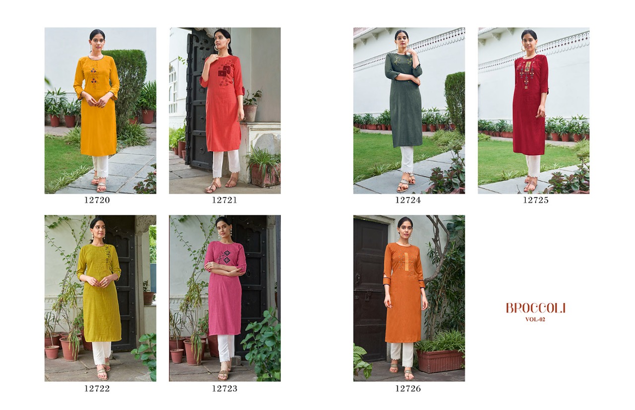 Kalaroop by Kajree broccoli 2 rayon decent look kurti  catalog