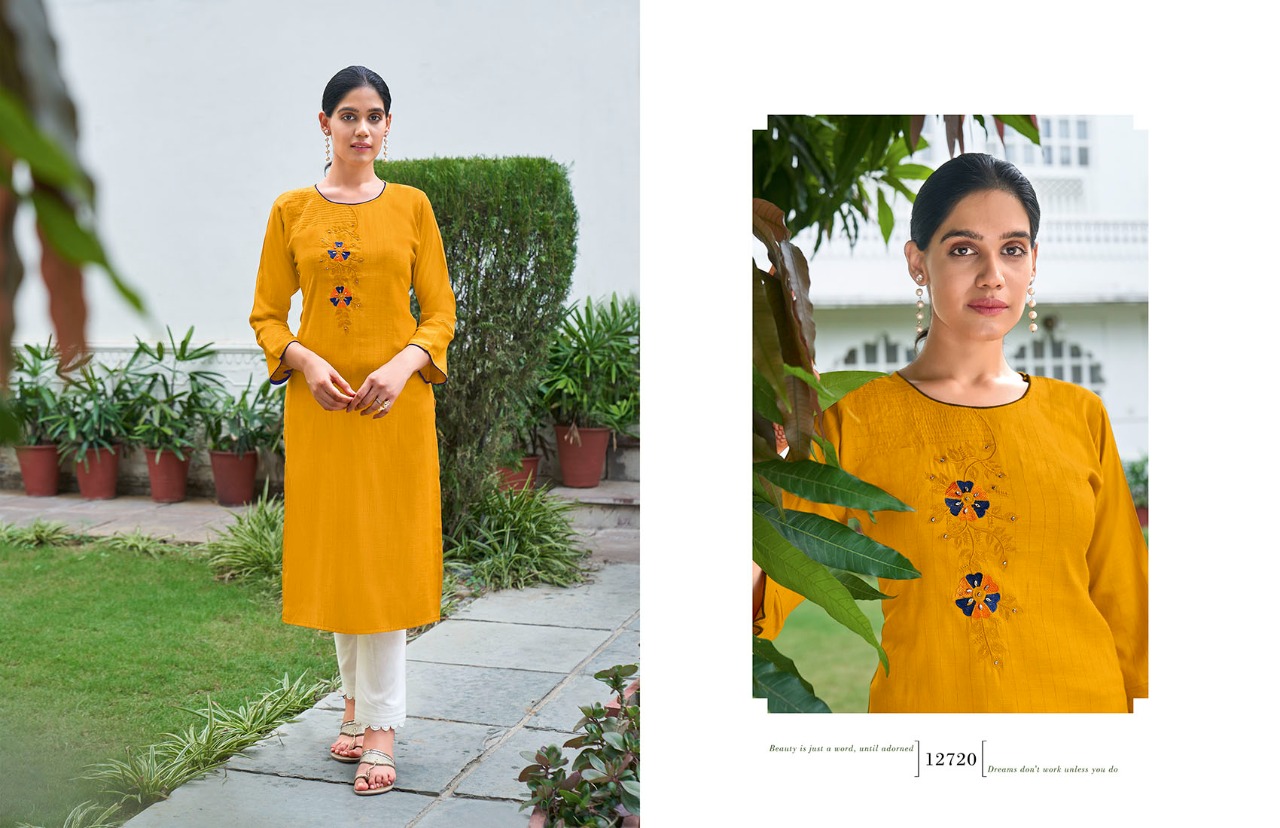 Kalaroop by Kajree broccoli 2 rayon decent look kurti  catalog