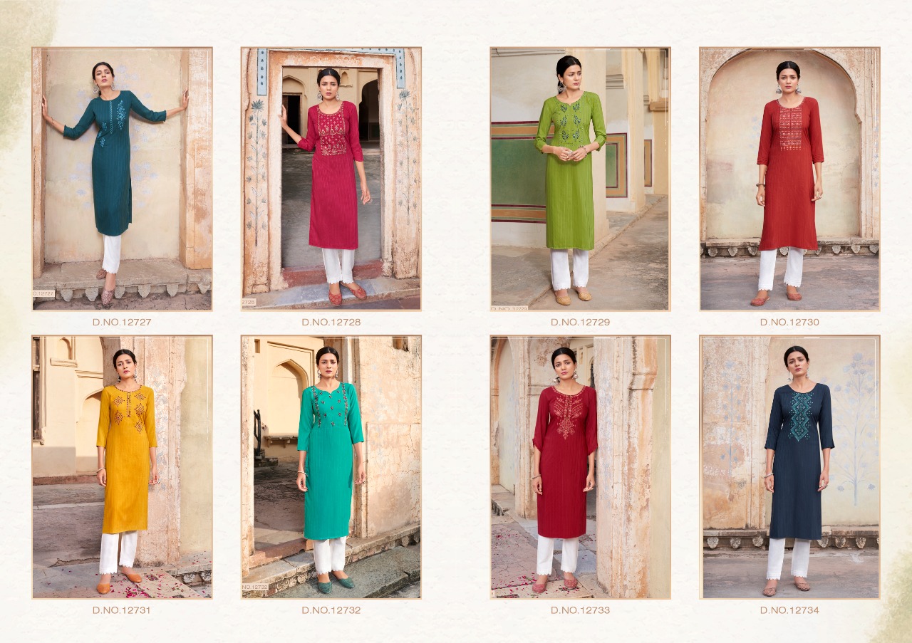 kalaroop by kajree Fancy pili 4 Lining decent look kurti catalog