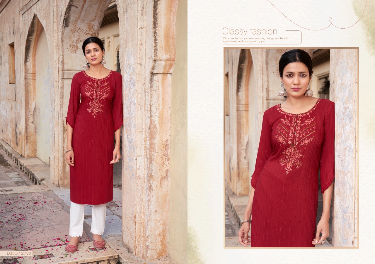 kalaroop by kajree Fancy pili 4 Lining decent look kurti catalog