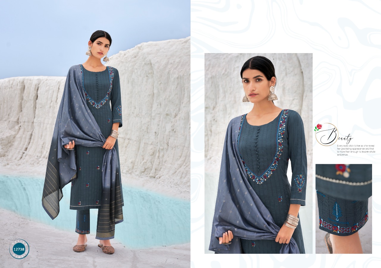 kalaroop by kajree kivi cartier silk graceful look kurti pant with dupatta catalog