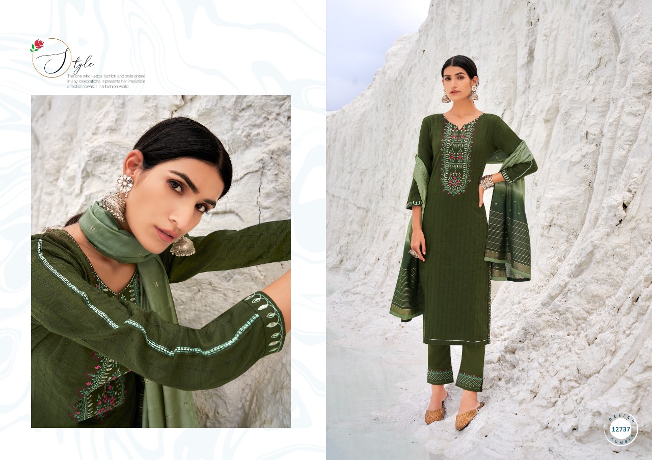 kalaroop by kajree kivi cartier silk graceful look kurti pant with dupatta catalog