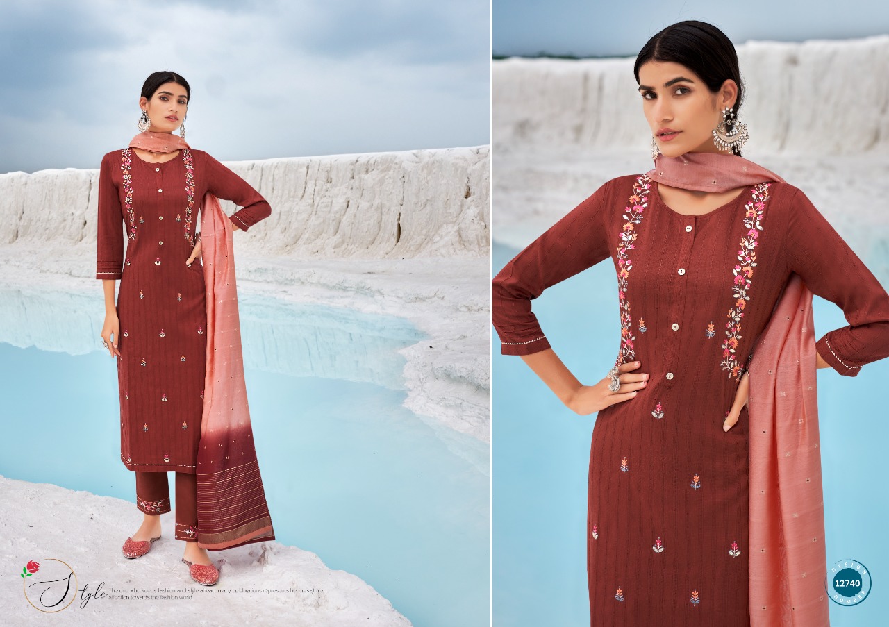 kalaroop by kajree kivi cartier silk graceful look kurti pant with dupatta catalog