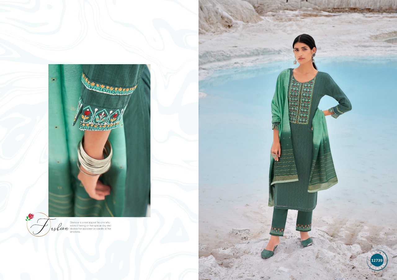 kalaroop by kajree kivi cartier silk graceful look kurti pant with dupatta catalog