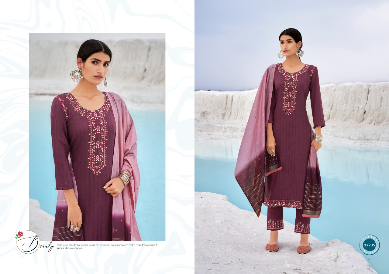 kalaroop by kajree kivi cartier silk graceful look kurti pant with dupatta catalog