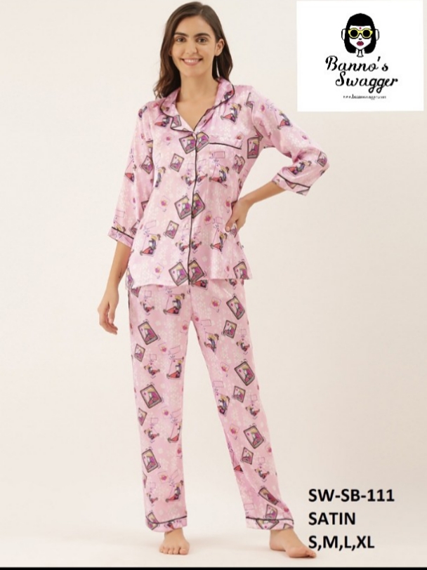 BANNOS SWAGGER pj set satin decent look night dress catalog