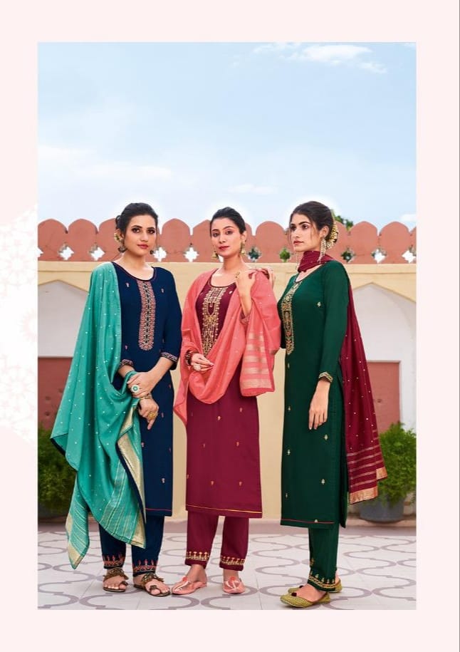 kessi rangoon glory silk decent look top bottom with dupatta catalog