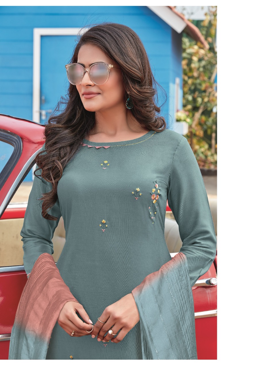 ladyview albeli reyon gorgeous look top with bottom and dupatta catalog