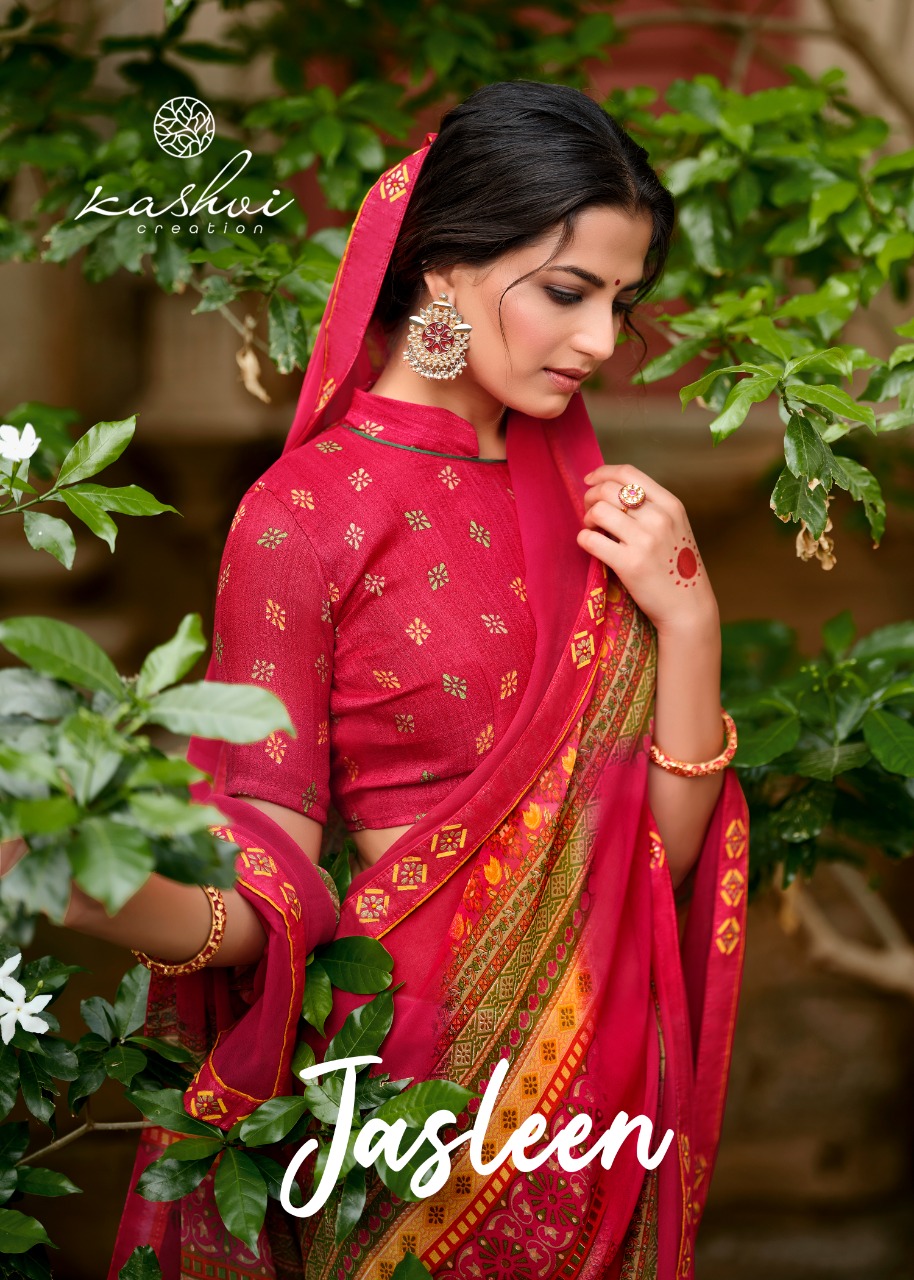 lt kashvi creation jasleen georgget elegant print saree catalog