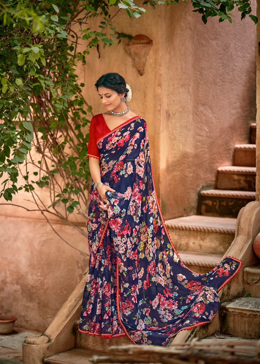 lt kashvi creation radhika chiffon fancy flower print look saree catalog