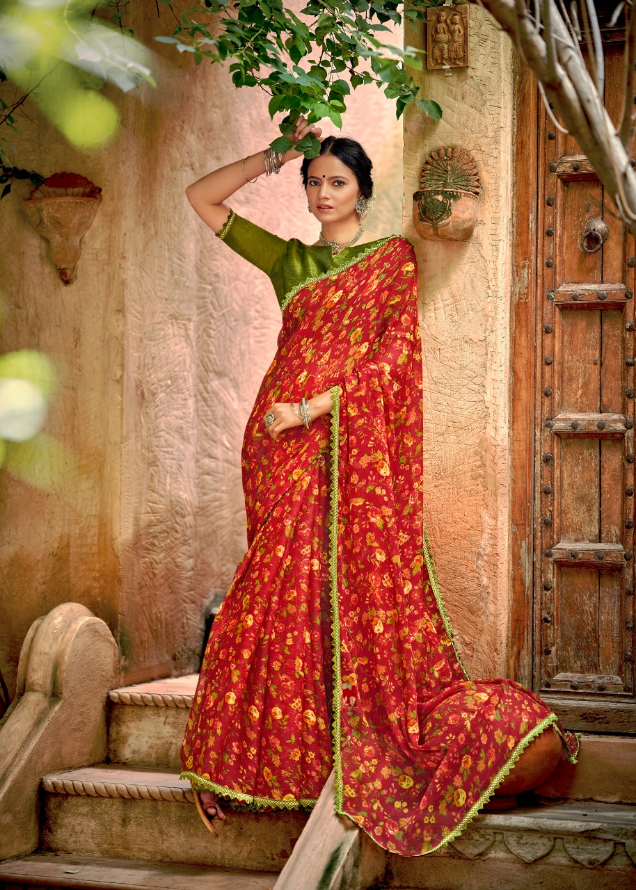 lt kashvi creation radhika chiffon fancy flower print look saree catalog