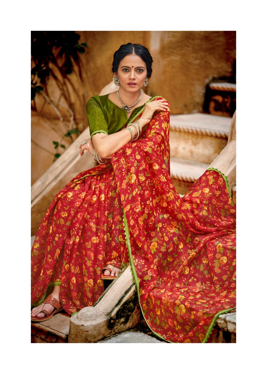 lt kashvi creation radhika chiffon fancy flower print look saree catalog