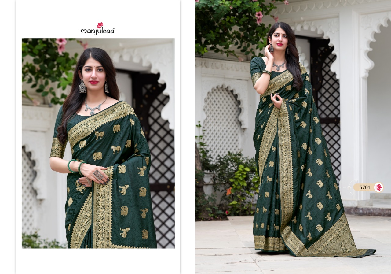 manjubaa clothing mahaganga silk series 5701 to 5708  regal look saree catalog