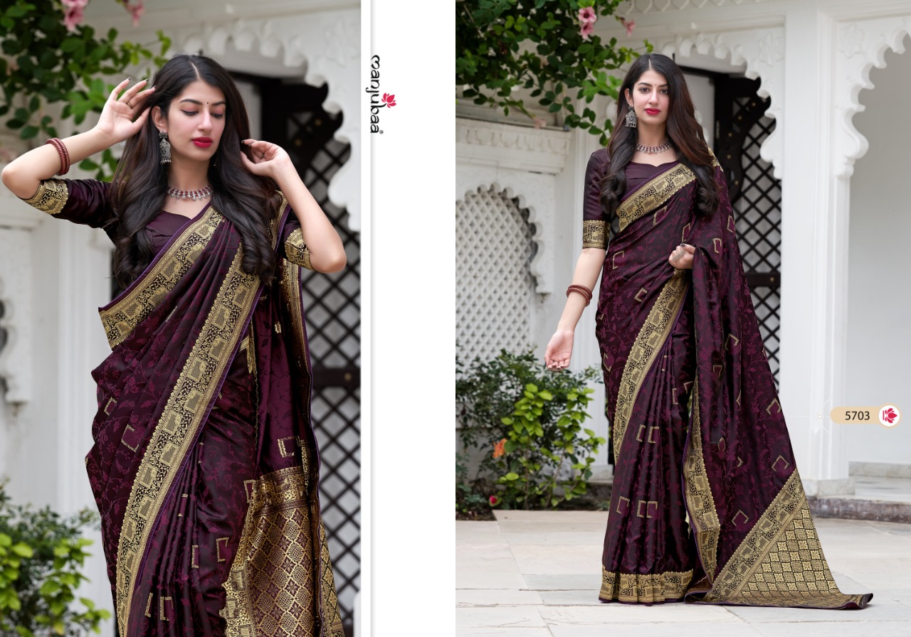 manjubaa clothing mahaganga silk series 5701 to 5708  regal look saree catalog