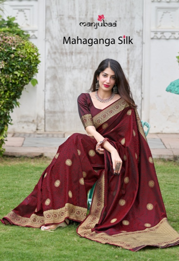 manjubaa clothing mahaganga silk series 5701 to 5708  regal look saree catalog