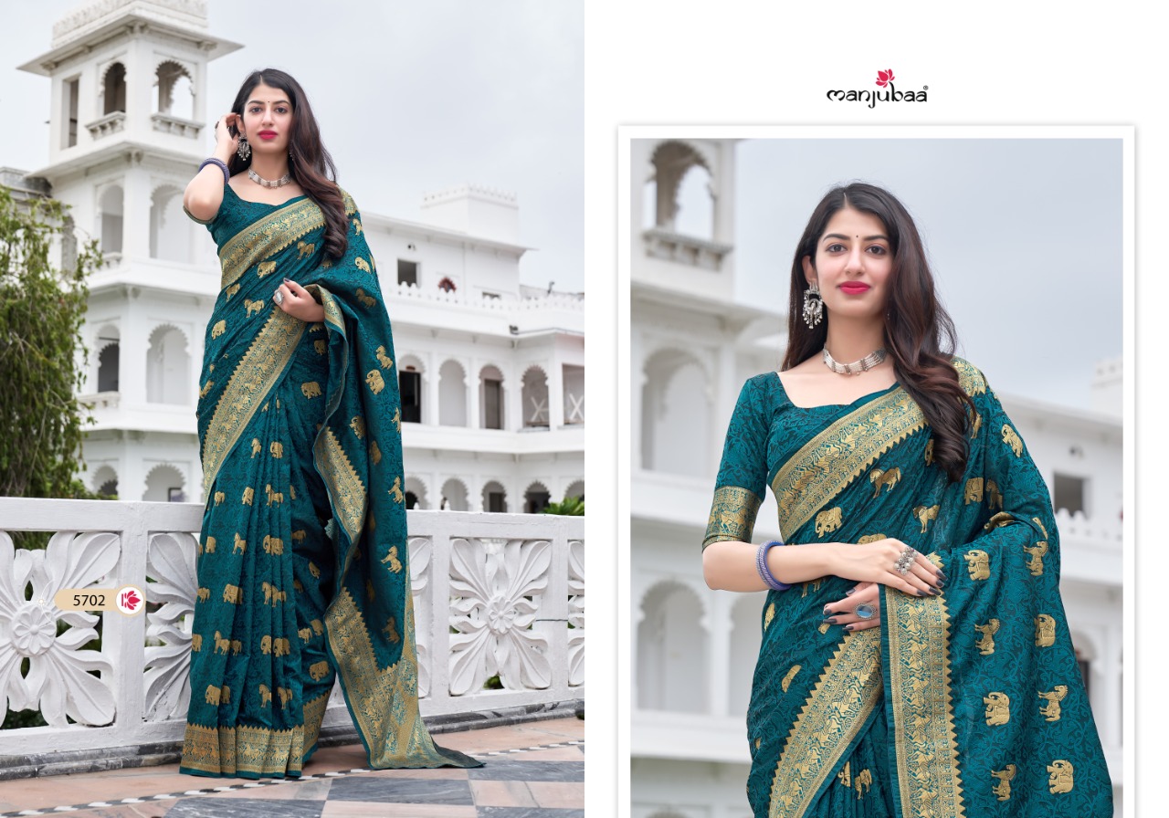 manjubaa clothing mahaganga silk series 5701 to 5708  regal look saree catalog