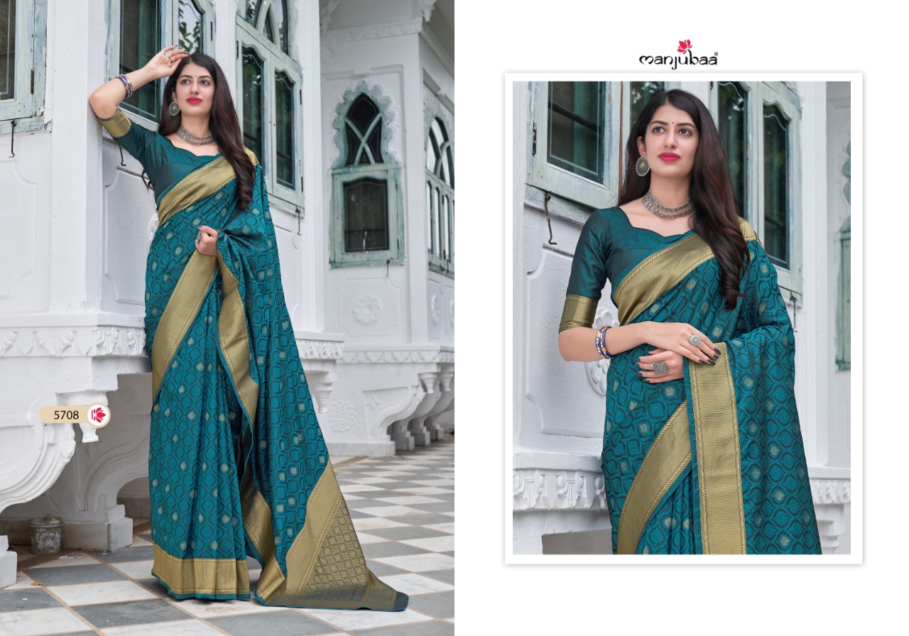 manjubaa clothing mahaganga silk series 5701 to 5708  regal look saree catalog