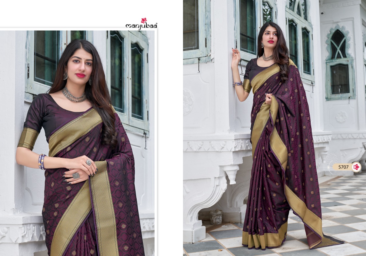 manjubaa clothing mahaganga silk series 5701 to 5708  regal look saree catalog