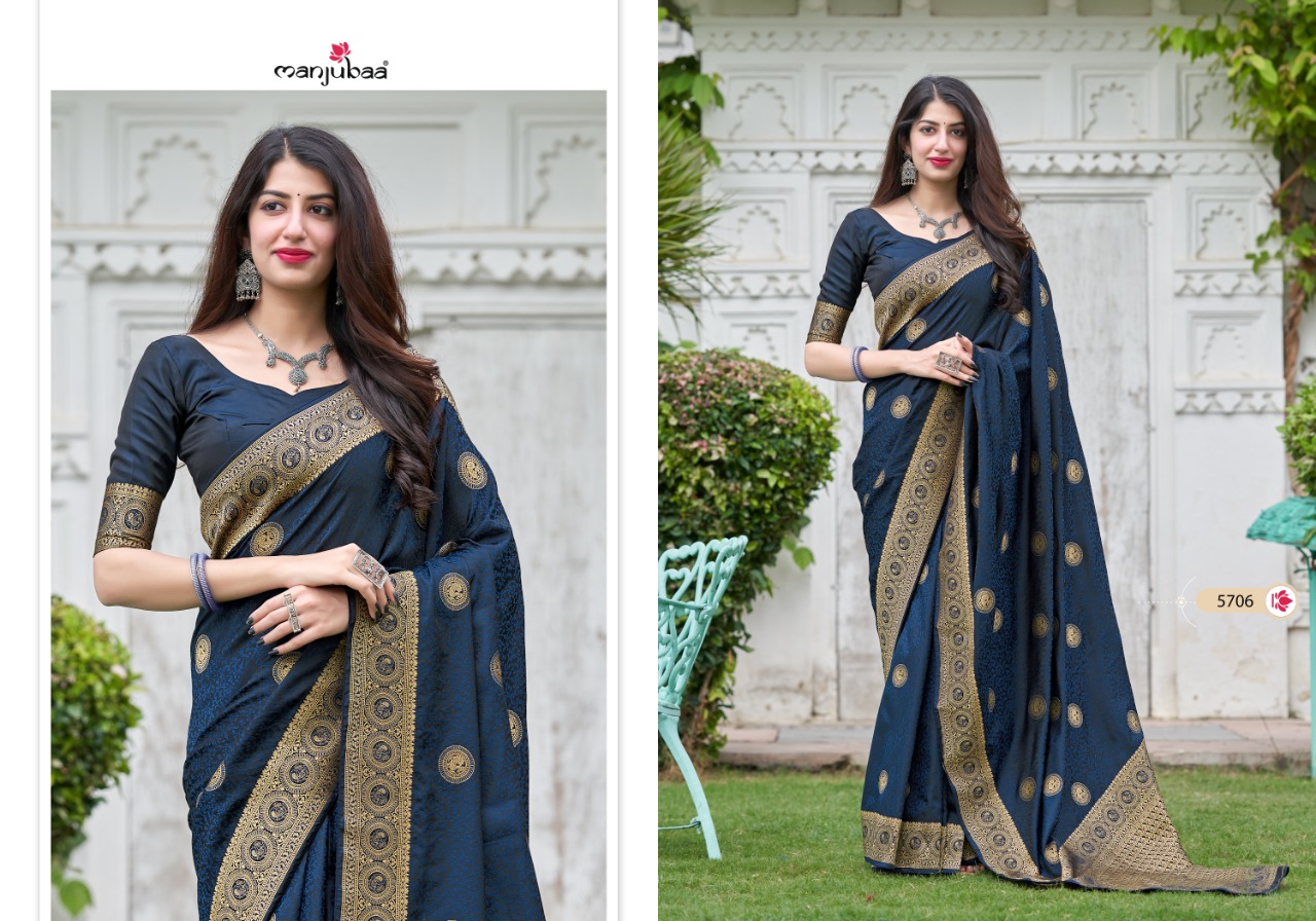 manjubaa clothing mahaganga silk series 5701 to 5708  regal look saree catalog