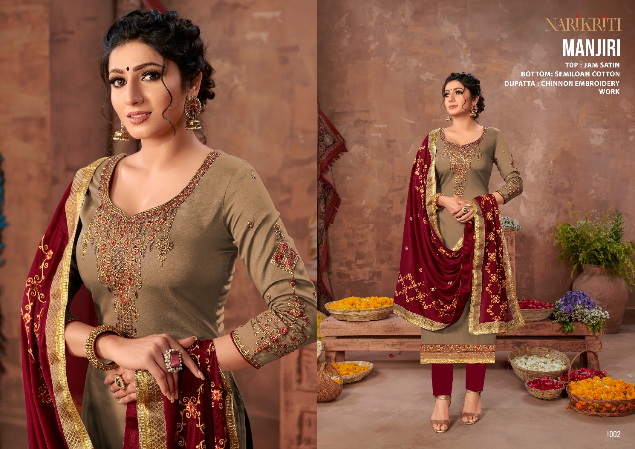 narikriti manjiri jam satin regal look salwar suit catalog